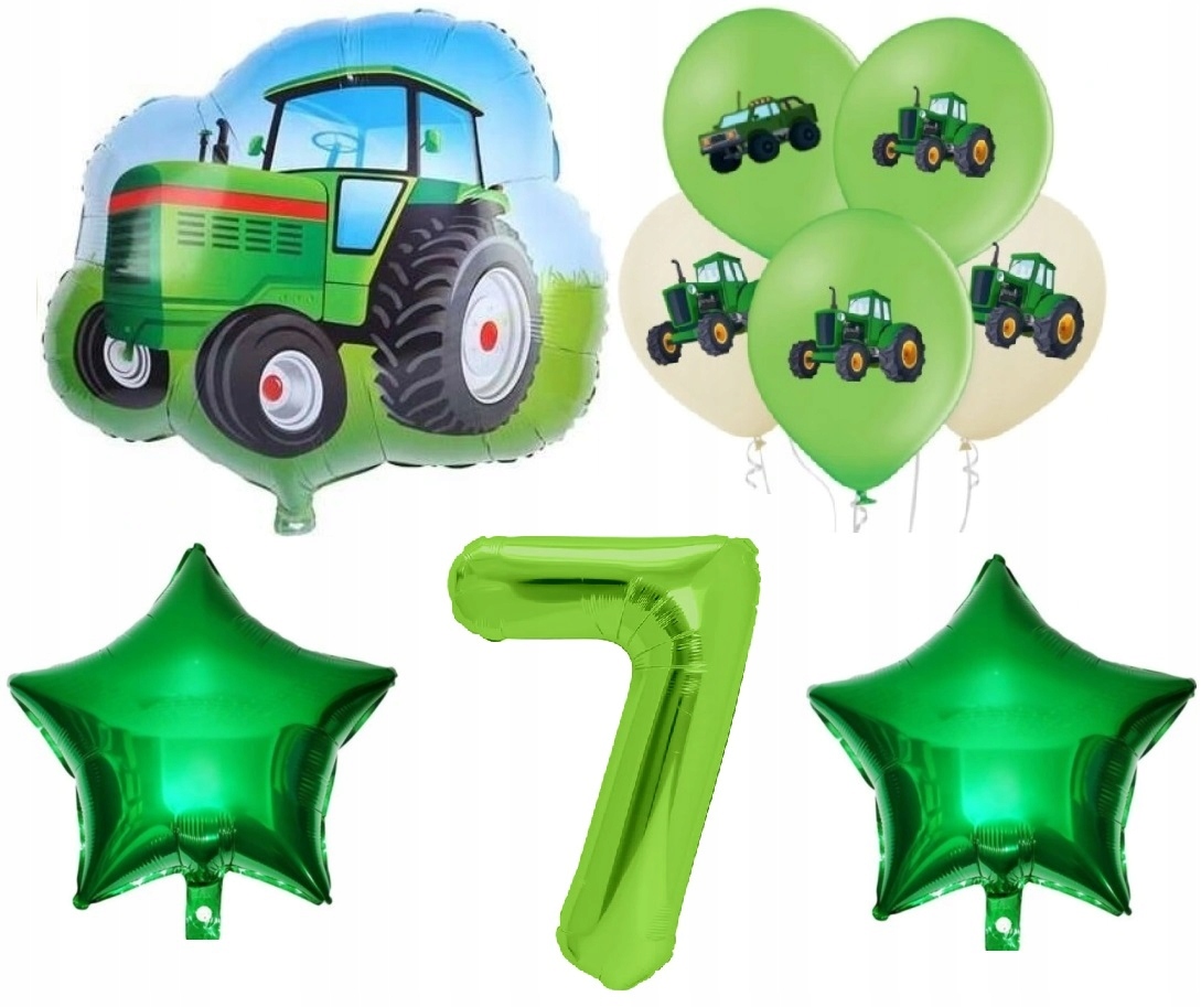 zestaw balonów na 7 urodziny traktor