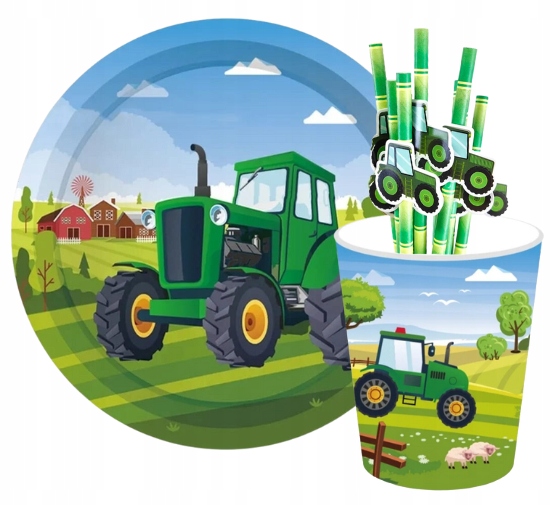 Zestaw talerzyki, kubeczki słomki farma