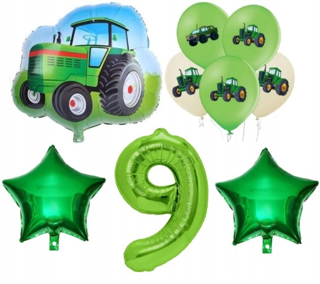 zestaw balonów na 9 urodziny traktor