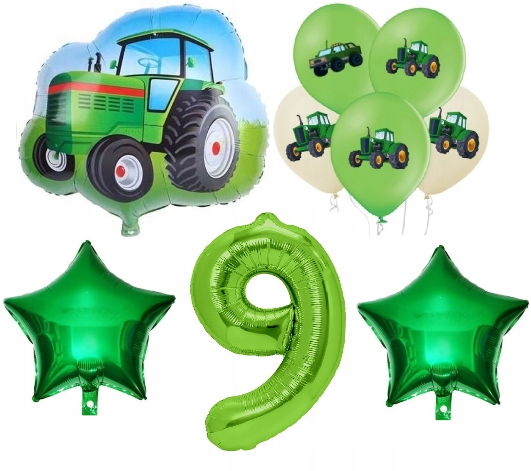 zestaw balonów na 9 urodziny traktor