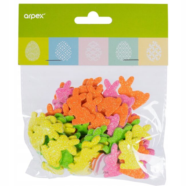 Naklejki Piankowe Brokatowe Zajączki Mix 80 sztuk Wielkanoc WLK-110