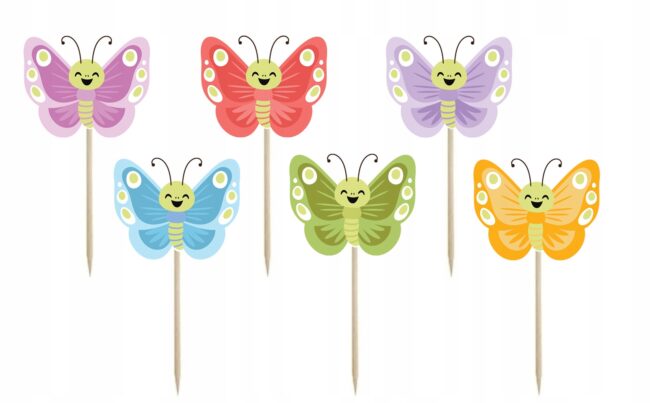 Toppery pikery na tort babeczki Motylki Motyl mix 6 sztuk Urodziny
