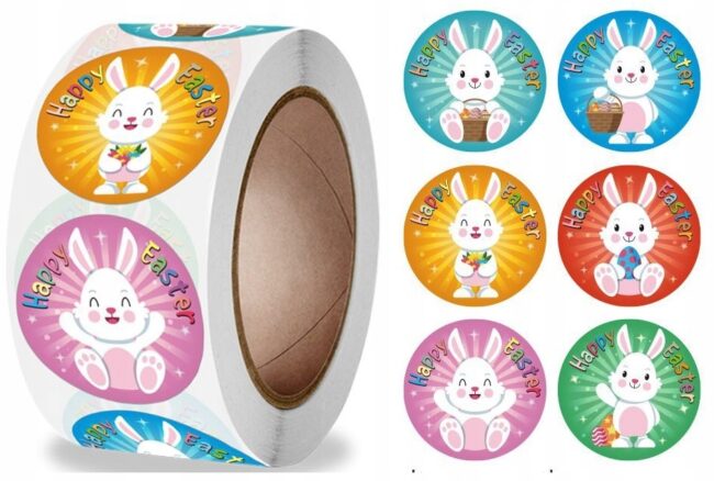 Naklejki na rolce Zajączek Happy Easter 500 sztuk Wielkanoc WLK-076