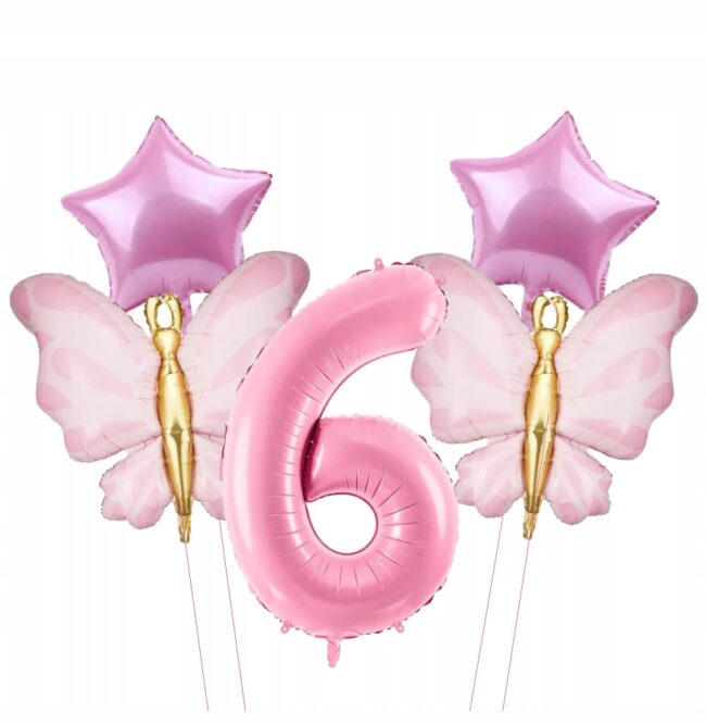 balony różowe motyle 6 urodziny