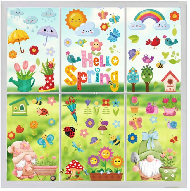 Naklejki na okno szybę kolorowe wiosenne Wiosna 9 Arkuszy WLK-116