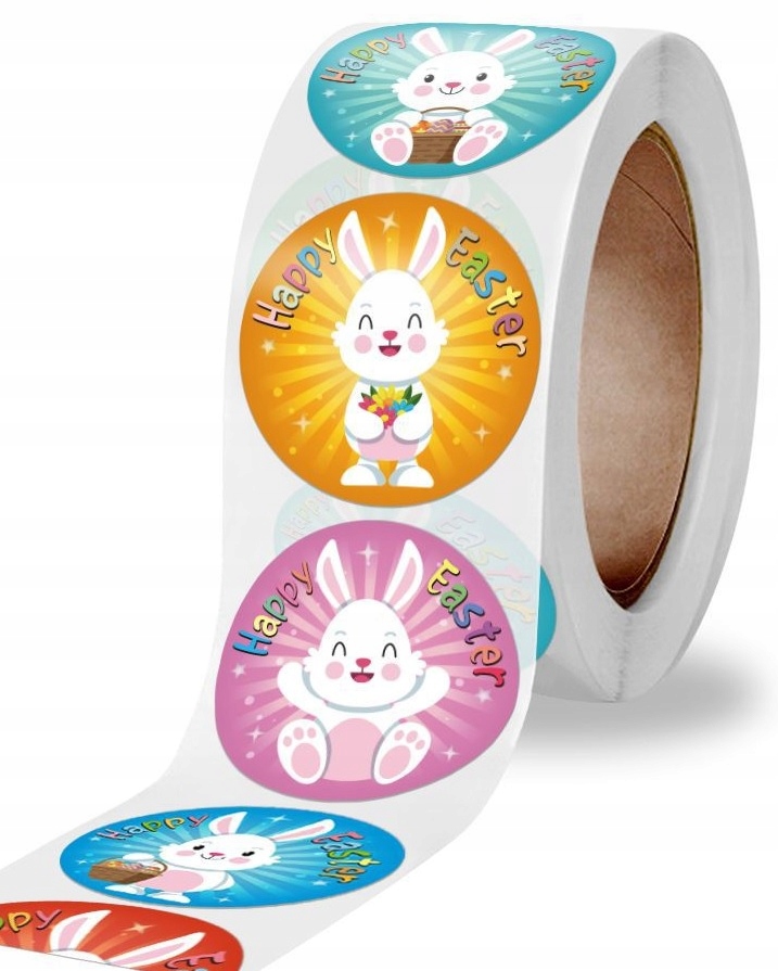 Naklejki na rolce Zajączek Happy Easter 500 sztuk Wielkanoc WLK-076 - obrazek 2