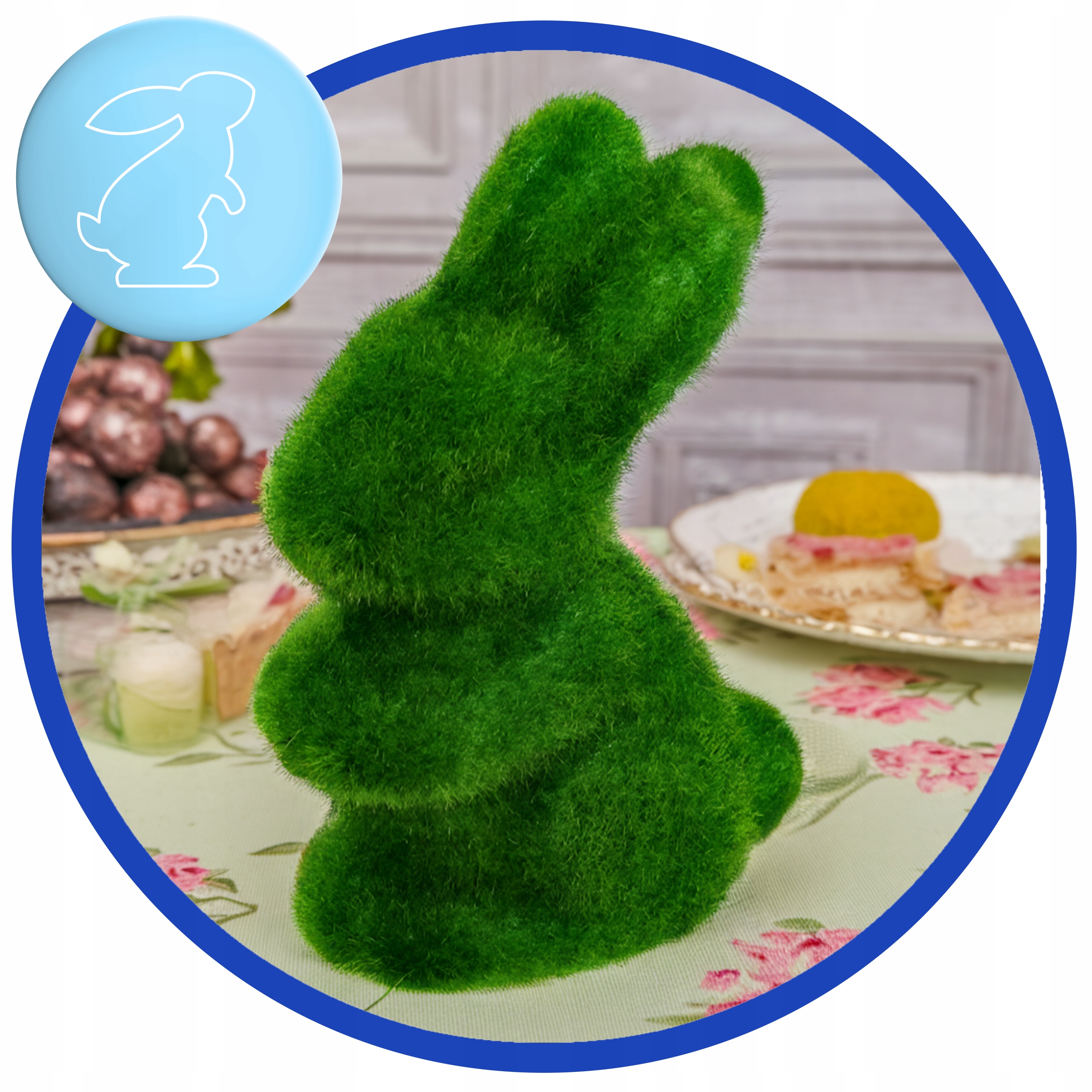 Zajączki Wielkanocne Zajączek Flokowane 3 sztuki Zielone Wielkanoc WLK-104 - obrazek 4