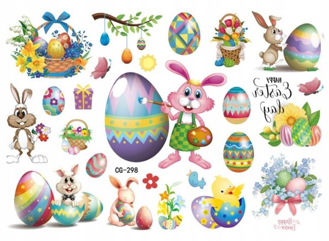 Tatuaże zmywalne WIELKANOC Pisanki Zajączek Mix wzorów WLK-096