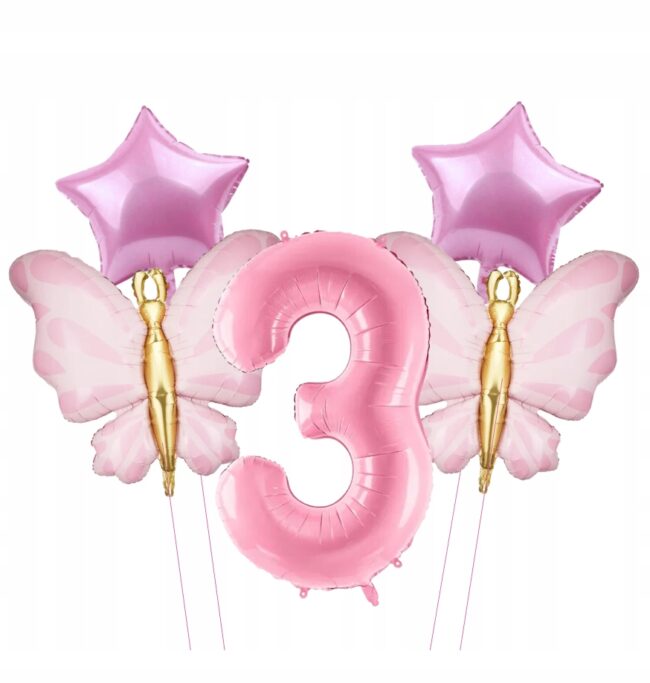 Balony Foliowe Motyle na 3 Urodziny