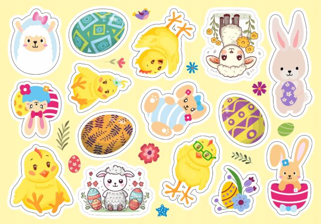 Naklejki Wielkanocne Pisanki Zajączek Mix Wielkanoc 15 sztuk A5 WLK-102