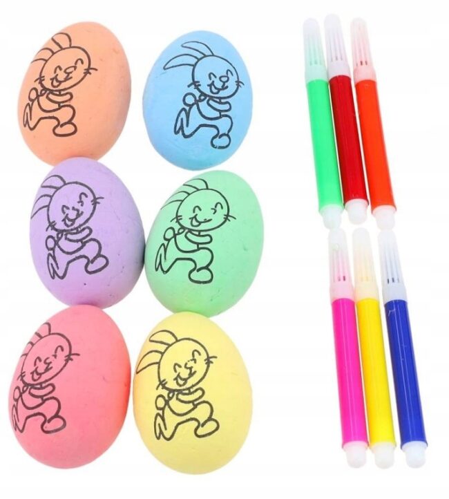 Jajka ozdobne z zajączkiem do malowania DIY 6 sztuk Wielkanoc WLK-065