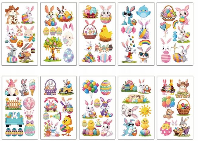 Tatuaże zmywalne 10x Świąteczne wielkanocne WIELKANOC 10 arkuszy WLK-114