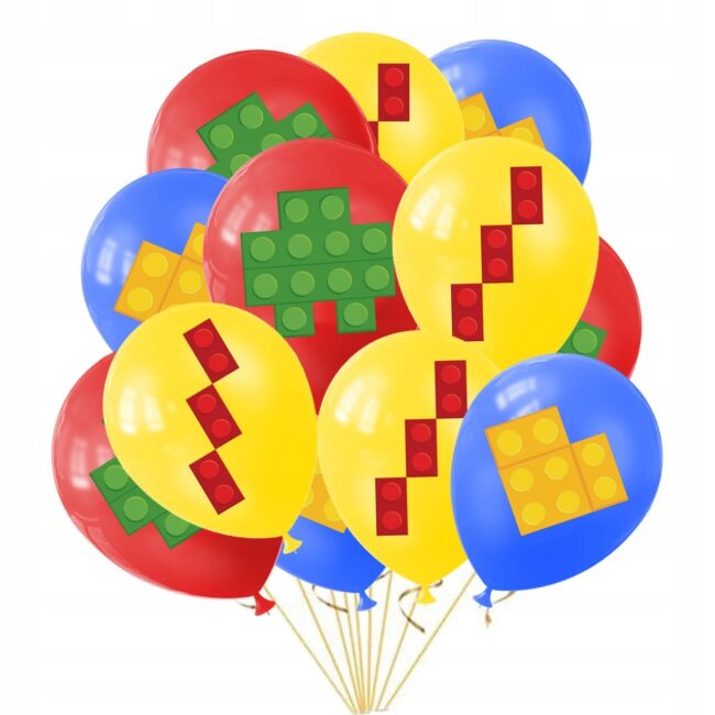 Balony lateksowe KLOCKI mix kolorów 12 sztuk Urodziny