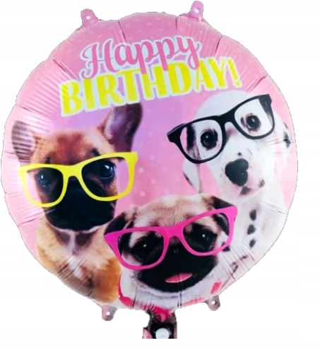 Balon foliowy okrągły Happy Birthday Pies Pieski Piesek Psy 45 cm P8