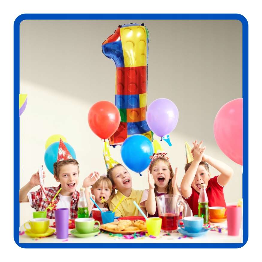 Balon foliowy cyfra 1 KLOCKI 70 cm Urodziny - obrazek 3