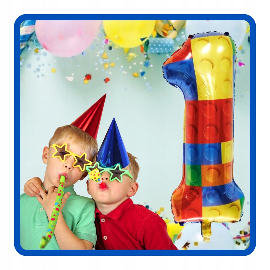 Balon foliowy cyfra 1 KLOCKI 70 cm Urodziny - obrazek 2