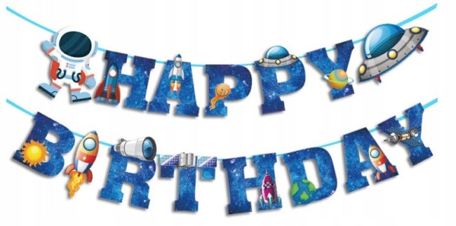 Baner papierowy Happy Birthday Kosmos