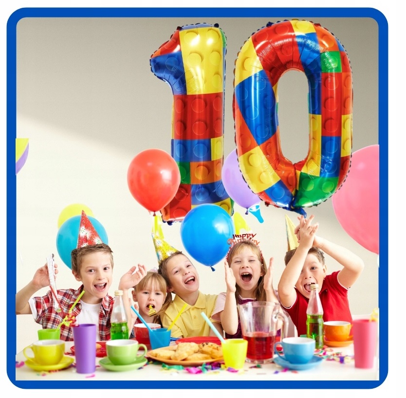Balon foliowy cyfra 10 KLOCKI 70 cm Urodziny - obrazek 2