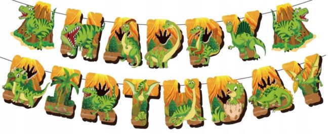 Baner papierowy Happy Birthday Dinozaur Dinozaury Urodziny