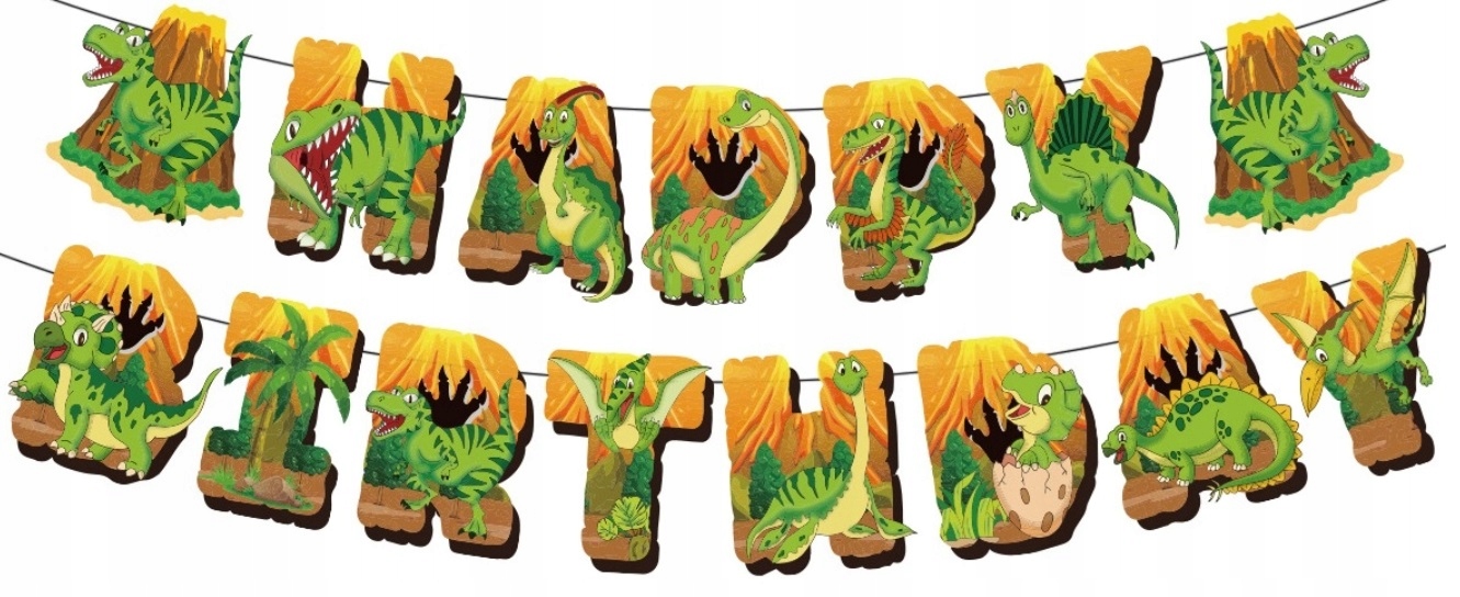 Baner papierowy Happy Birthday Dinozaur Dinozaury Urodziny