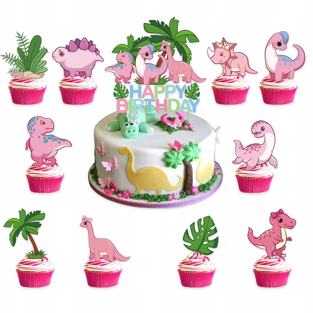 Zestaw urodzinowy różowy Dinozaur DINOZAURY Balony Baner Dekoracje Urodziny - obrazek 3