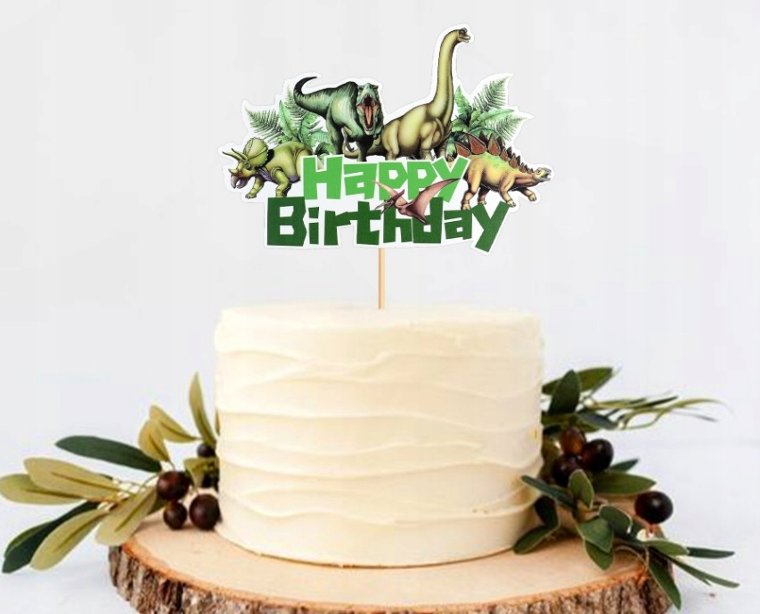 Topper na tort HAPPY BIRTHDAY Dinozaur Dinozaury 1 sztuka Urodziny - obrazek 2