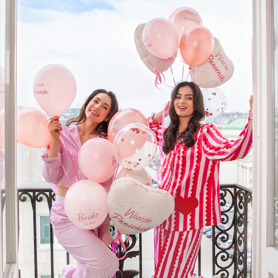 Balony lateksowe Wieczór Panieński rose gold konfetti mix 6 sztuk - obrazek 3