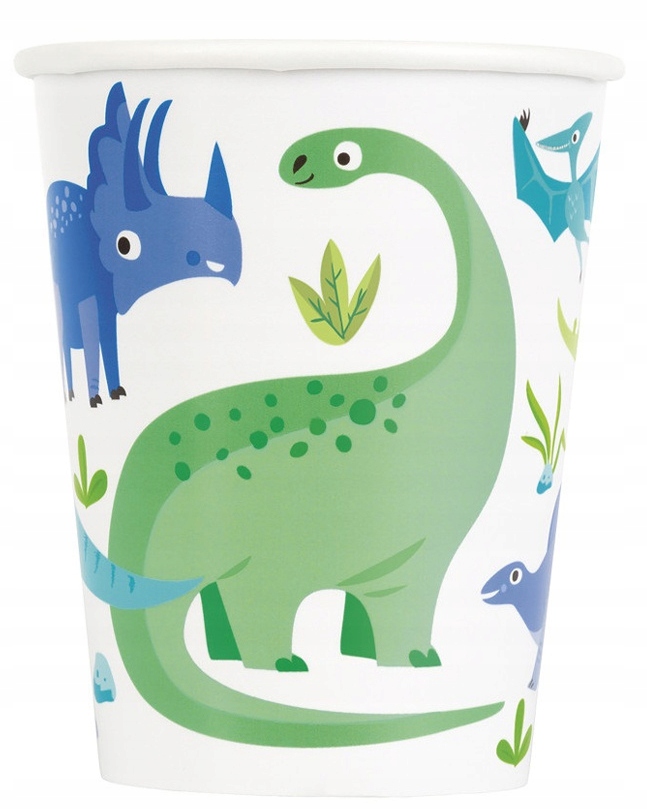 Kubeczki papierowe Dinozaury 8 sztuk 266 ml Urodziny