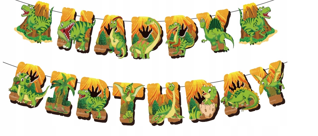 Baner papierowy Happy Birthday Dinozaur Dinozaury Urodziny - obrazek 2