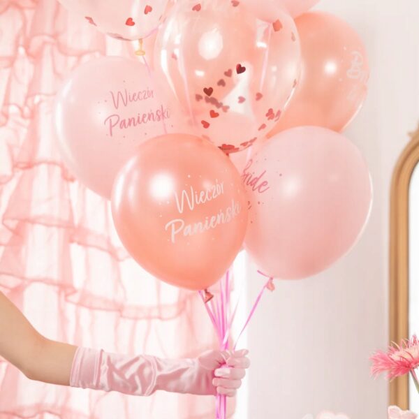 Balony lateksowe Wieczór Panieński rose gold konfetti mix 6 sztuk - obrazek 2