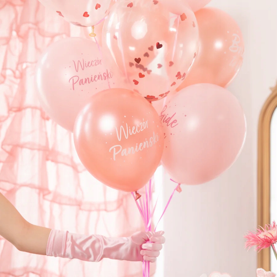 Balony lateksowe Wieczór Panieński rose gold konfetti mix 6 sztuk - obrazek 2