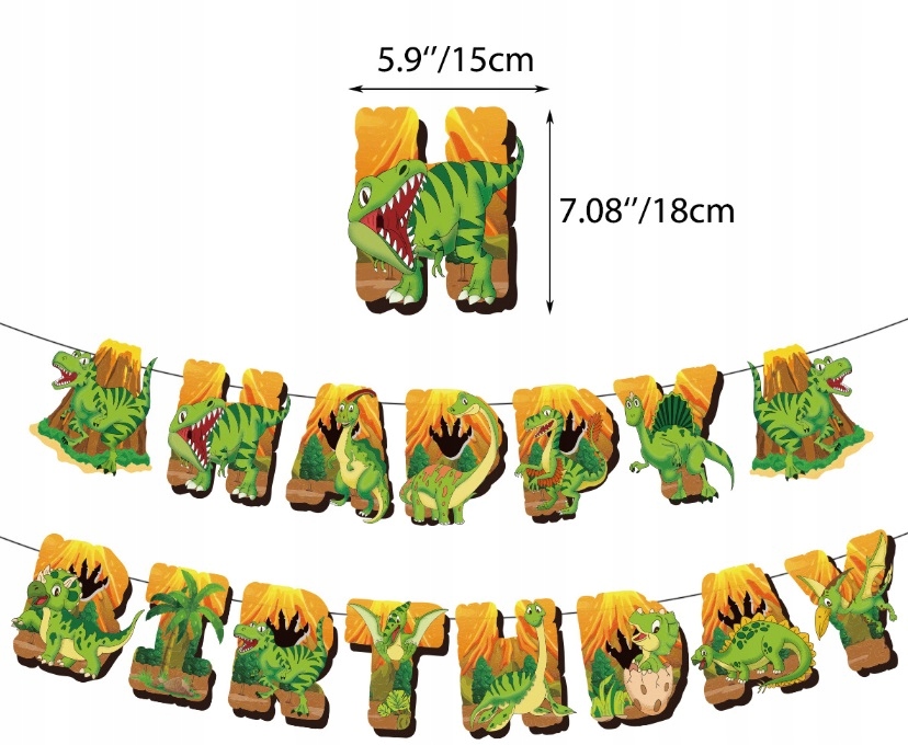 Baner papierowy Happy Birthday Dinozaur Dinozaury Urodziny - obrazek 3