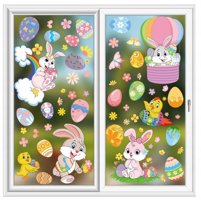 Naklejki na okno szybę Świąteczne WIELKANOC Pisanki Zajączek WLK-134