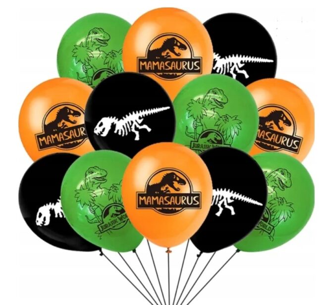 balony lateksowe z nadrukowanymi dinozaurami
