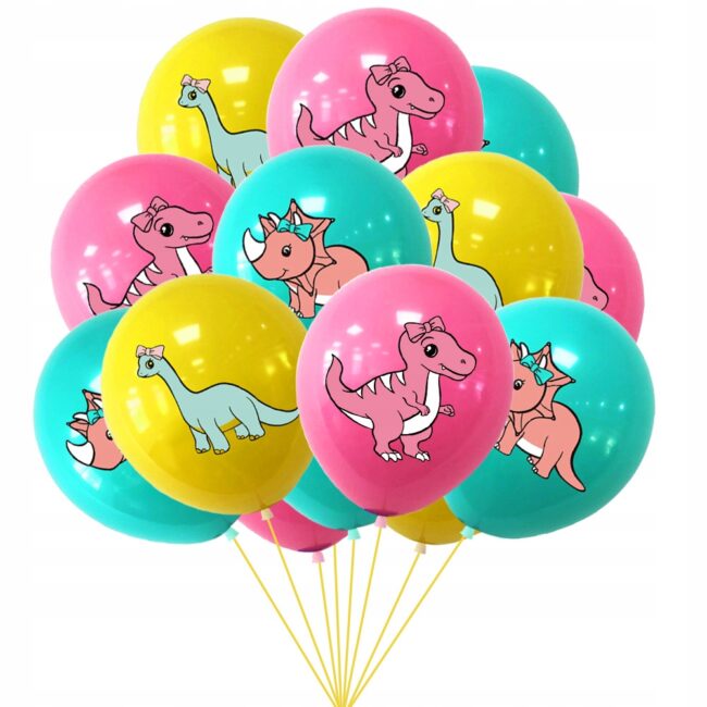 kolorowe różowe balony dinozaury