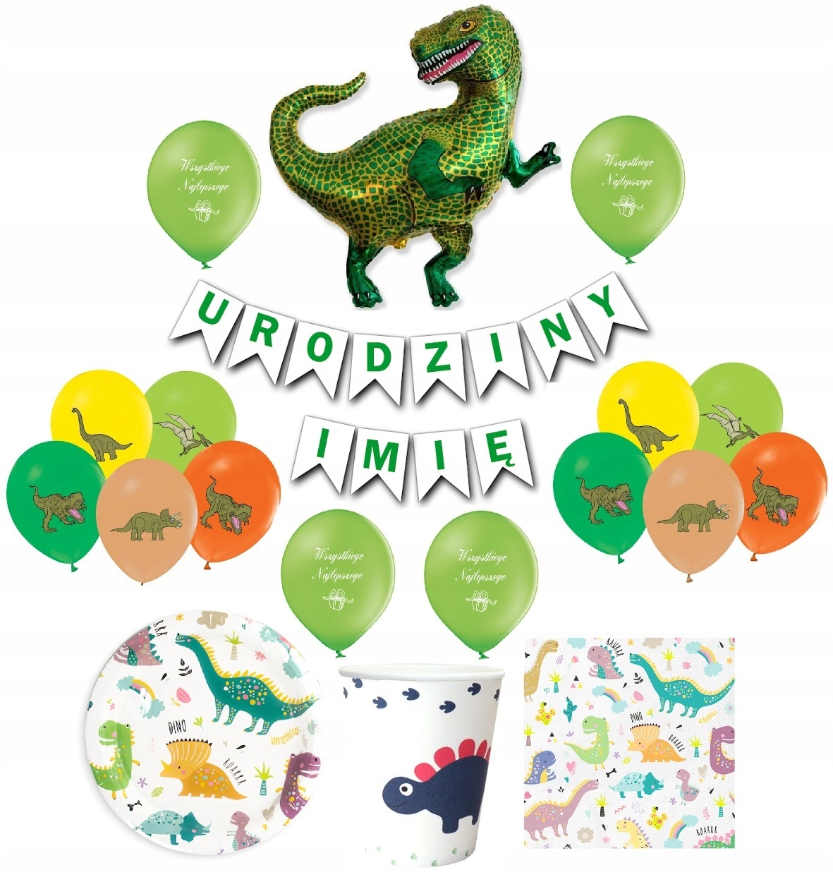 Zestaw Dinozaury Balony Dinozaur Urodziny Imię