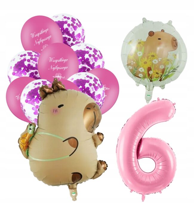 Zestaw urodzinowy Balony KAPIBARA Capibara 6 Urodziny Dekoracje