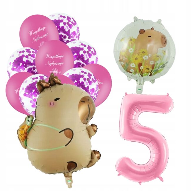 Zestaw urodzinowy Balony KAPIBARA Capibara 5 Urodziny Dekoracje