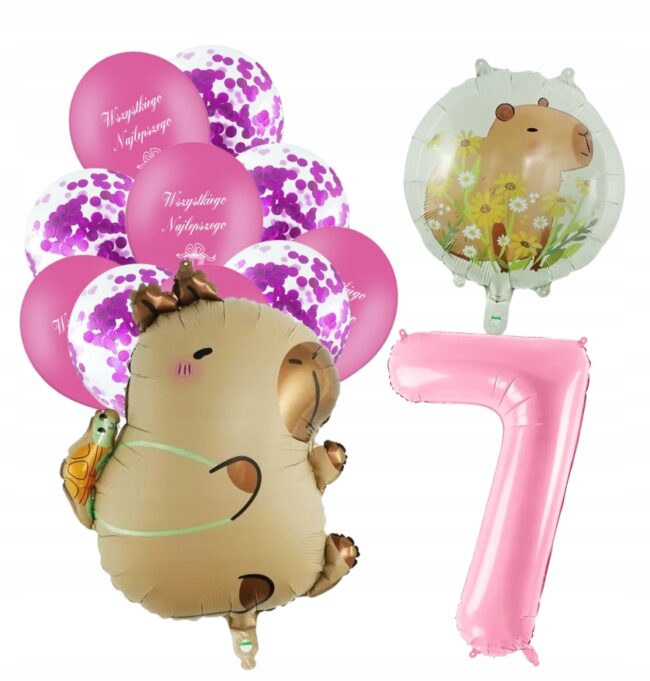 Zestaw urodzinowy Balony KAPIBARA Capibara 7 Urodziny Dekoracje