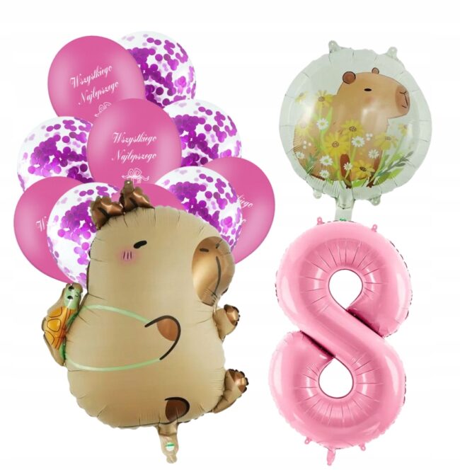 Zestaw urodzinowy Balony KAPIBARA Capibara 8 Urodziny Dekoracje
