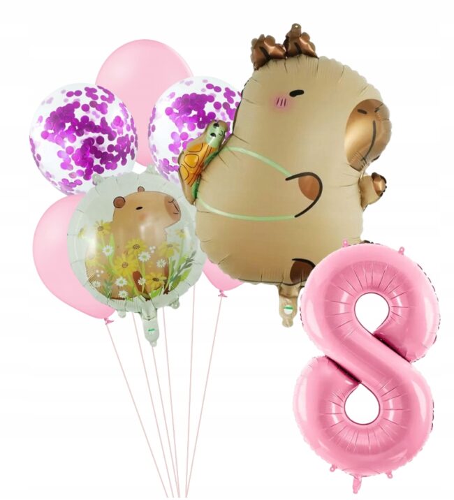 Zestaw Balony KAPIBARA Capibara 8 Urodziny Dekoracje