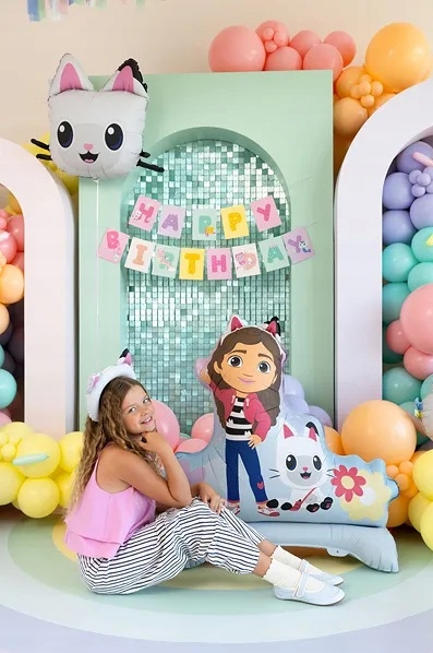 Balon foliowy stojący Koci Domek Gabi 92x90,5 cm Urodziny - obrazek 2