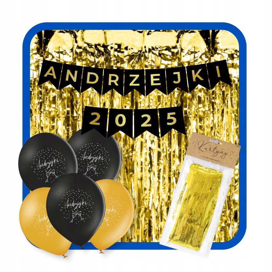 Zestaw dekoracyjny Andrzejki 2025 Balony Kurtyna Baner czarne złote AND-04 - obrazek 4