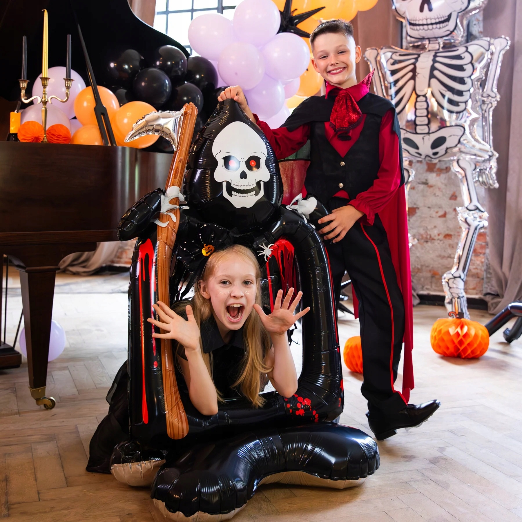 Balon foliowy stojący Śmierć z kosą Halloween 69x46x125 cm cm H-171 - obrazek 2