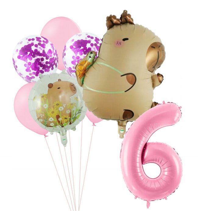 Zestaw Balony KAPIBARA Capibara 6 Urodziny Dekoracje