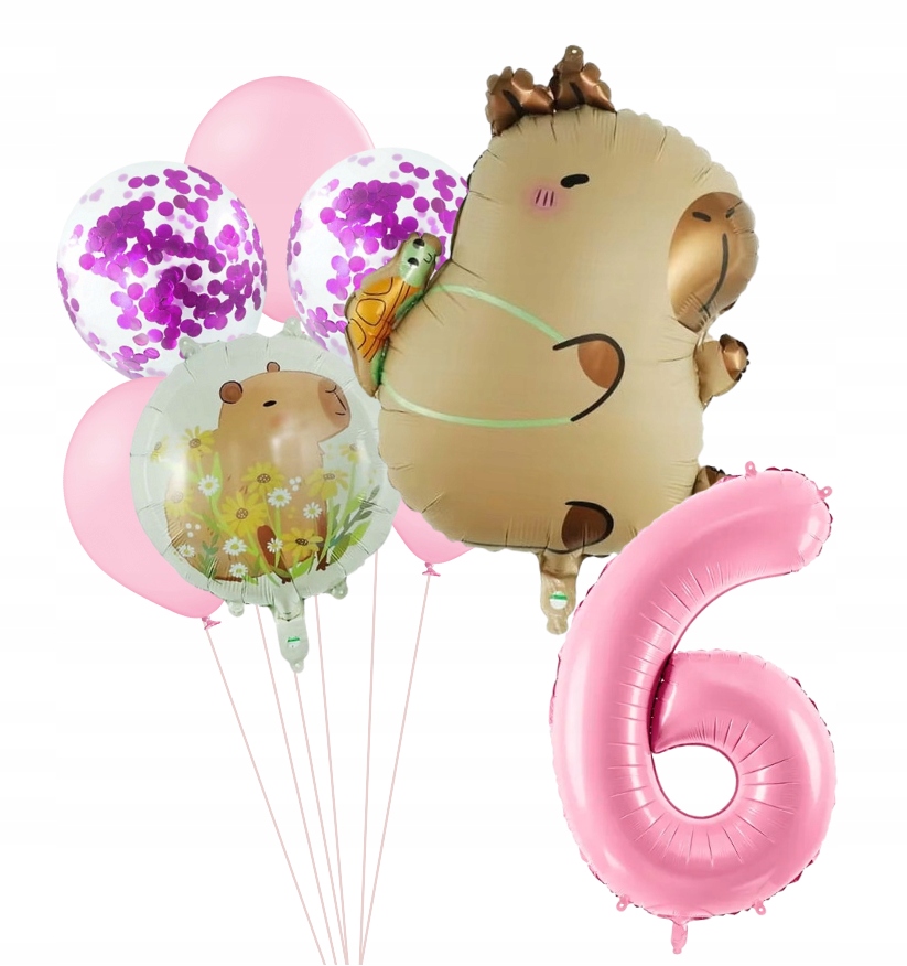 Zestaw Balony KAPIBARA Capibara 6 Urodziny Dekoracje