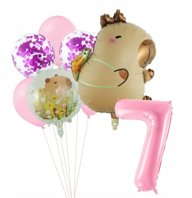 Zestaw Balony KAPIBARA Capibara 7 Urodziny Dekoracje