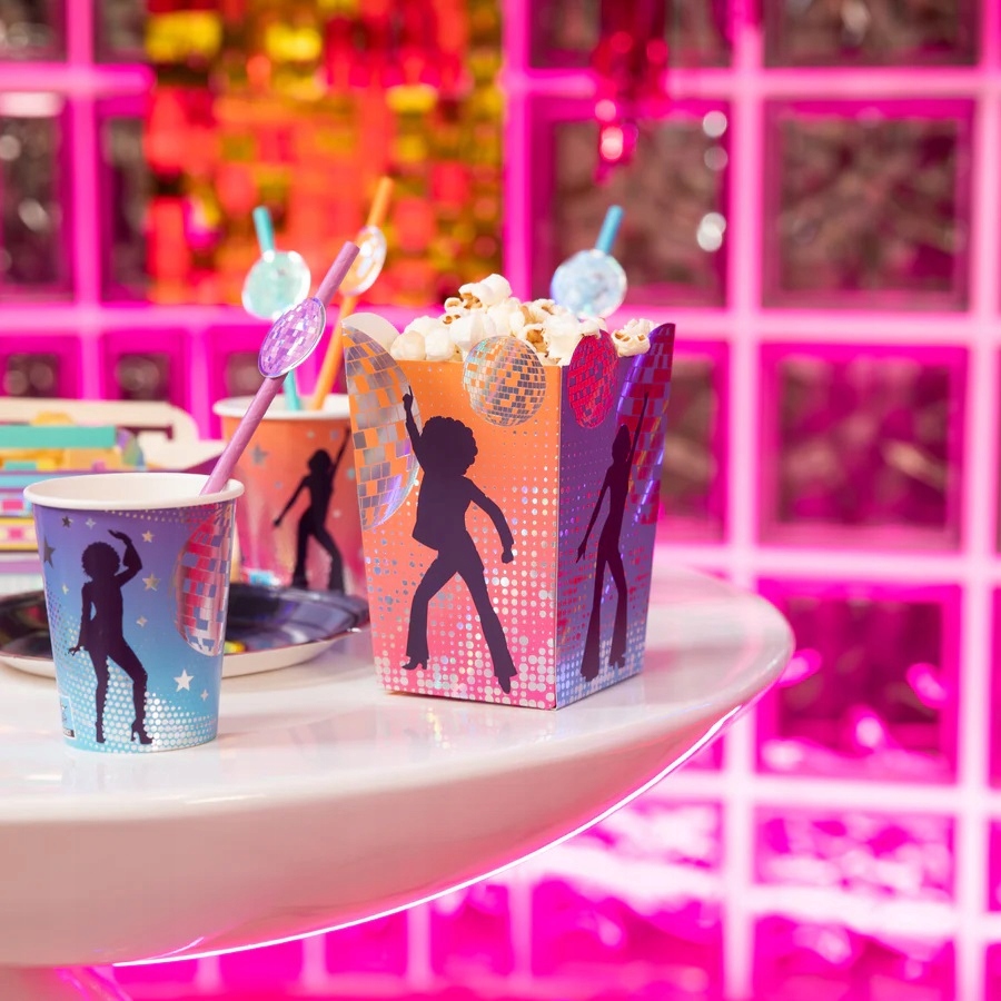 Pudełka papierowe na popcorn Retro Disco 6 sztuk Andrzejki Sylwester - obrazek 2