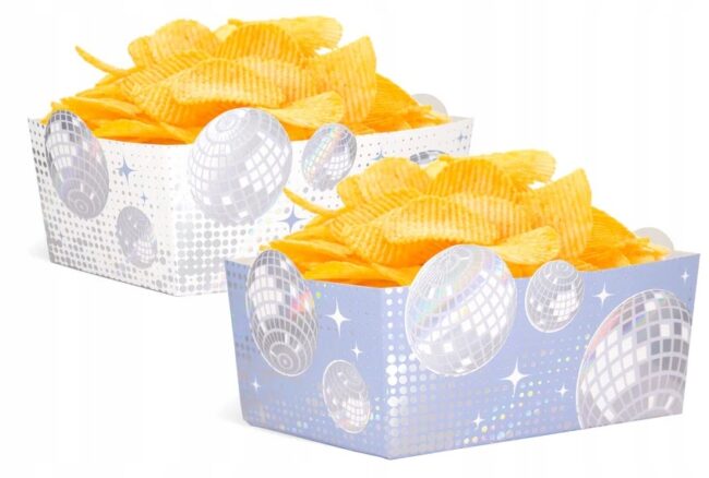Pudełka papierowe na chipsy Silver Disco 3 sztuki Andrzejki Sylwester