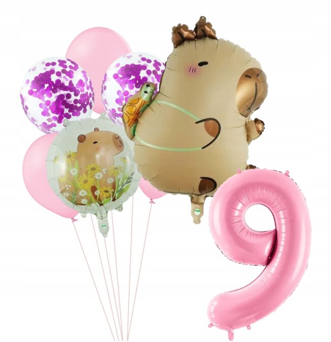 Zestaw Balony KAPIBARA Capibara 9 Urodziny Dekoracje